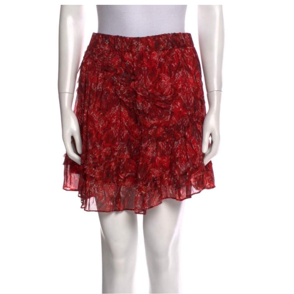 IRO Paris Floral Print Ruffle Mini Skirt Size 6 Medium Red Black White